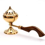 Hand Crafted Metal Brass LOBANDAN,Brass Incense Burner with Wooden Handle,PUJA Articles,Perfect for Home PUJA and Gifting