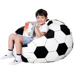 Lukeight Stuffed Animal Storage Bean Bag Chair Cover for Kids, Soccer Zipper Beanbag Chair Cover for Organizing Toddler and Kids' Rooms Plush Toys (Soccer Velvet, Large)