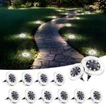 Solpex 12 Pack Solar Ground Lights Outdoor, Waterproof 8 LED Solar Powered Disk Lights Outdoor Garden Landscape Lighting for Yard Deck Lawn Patio Pathway Walkway (White)