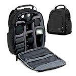 USA GEAR Portable Camera Backpack for DSLR with Customizable Accessory Dividers, Weather Resistant Bottom and Comfortable Back Support - Compatible with Canon, Nikon, Sony, Fujifilm, and More (Black)