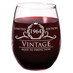 60th Birthday Gifts for Women Men - 1964 15 oz Vintage Style Stemless Wine Glass - Birthday Glasses Drinking Gifts - 60th Birthday Decorations for Women - Retirement Gifts for 60 Year Old Woman Man