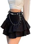 YINGWIN Gothic Solid Criss Cross Tie Up Mini Skirt High Waist Street Sexy Bandage Short Skirt Women Ruffle Tiered Pleated Skirt with Belt