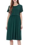 Smallshow Women's Short Sleeve Patchwork Nursing Dresses for Breastfeeding Large Pure Dark Green