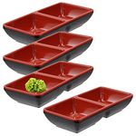 Happy Sales HSMSD-DBRB4, Melamine Dual Sauce Bowls Dual Dipping Bowls, Dual Sauce Dishes, Set of 4 pc, Red Black