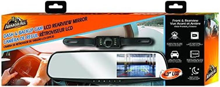 Armor All 720P HD Rearview Mirror Dash and Backup Camera, Instant Motion Detection, 110-Degree Reverse Field of View, 4.3 LCD Screen, Easy Dashboard Installation