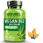 NATURELO Vegan B12 - Methyl B12 with Organic Spirulina - High Potency Vitamin B12 1000 mcg Methylcobalamin - Supports Healthy Mood, Energy, Heart & Eye Health - 90 Capsules