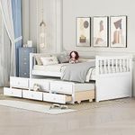 Harper & Bright Designs Twin Size Daybed with Trundle and 3 Storage Drawers, Wooden Twin Storage Bed, Twin Captain's Bed Frame for Bedroom/Guestroom, No Box Spring Needed (Twin, White)