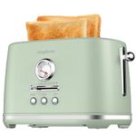 LONGDEEM Retro Toaster 2 Slice with Extra-Wide and Deep Slots, 6 Browning Levels and 3 Functions - Reheat, Defrost & Cancel, Stainless Steel, Removable Crumb Tray, Under Base Cord Storage, Green