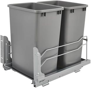 Rev-A-Shelf Double Pull-Out Trash Can for Under Kitchen Cabinets 35 Quart 8.75 Gallon with Soft-Close Slides, Metallic Silver, 53WC-1835SCDM-217
