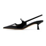 MIRAAZZURRA Slingback Kitten Heels Pumps Pointed Toe Patent Leather Low Heel Slip On Dress Shoes with Buckle Strap for Dating Party Working Black 7