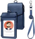 OFFCUP Badge Holder, PU Leather, ID Card Holder, Credit Card Wallet, Zipper Pocket, Secure Cover, Nylon Lanyard, for Office School ID, Credit Cards, Driver Licence (Dark Blue)