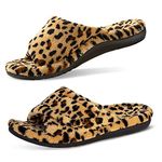 GRITHEIM Women's Orthotic Arch Support Slippers Fuzzy Adjustable Orthopedic Slippers for Plantar Fasciitis Furry Slide Slippers for Ladies, Leopard, 10