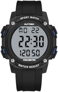 AVTREK Pedometer Watch for Walking Steps and Miles Calories No Bluetooth/APP Needed 50M Waterproof Digital Step Counter Watch Sport Simple Fitness Tracker for Men(Black)