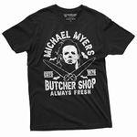 Michael Myers Halloween Shirt Horror Movie Shirt Butcher Shop Always Fresh Shirt Scary Halloween Tee, Black, Small