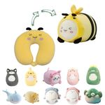 stocaggio 2-in-1 Travel Pillow for Kids - Soft and Adorable Animals Plushie That Converts into a U-Shaped Neck Pillow for Ultimate Comfort During Airplane, Train, Bus Trip-Yellow Bee