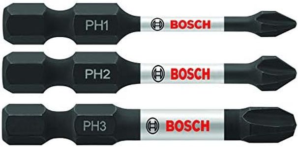 BOSCH ITPHV203 3-Piece 2 In. Phillips Impact Tough Screwdriving Power Bits Assorted Set