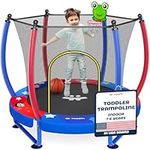 Happin® 55" Ultra Safe Trampoline for Kids, Mini Toddler Trampoline with Safety Net, Indoor/Outdoor Recreational Trampoline with Curved Poles, Birthday Gift for Children Ages 1-6, with Basketball Hoop