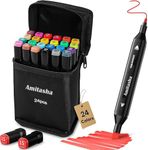 Amitasha 24 Shades Dual Sided Art Markers Set Chisel Tip Color Pens for Wood, Canvas, Stone, Rock Painting, Glass, Ceramic Surfaces, DIY Crafts Making Creative Art Supplies
