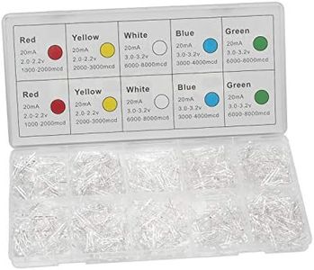DiCUNO 1000pcs 3mm Light Emitting Diode LED Lamp Assorted Kit White Red Yellow Green Blue Lights Round Head and Clear Len Bulbs (5 Colors x 200pcs), US 5T-3MM-1000L