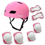 Joyano Kids Bike Helmet Toddler Helmet 3-8 Yrs Sport Gear Set Adjustable Child Cycling Helmet with Knee Pads Elbow Pads Wrist Guards Youth Skateboard Helmet CPSC Certified (Pink)