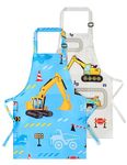 Kids Aprons - 2 Pack Truck Kids Art Aprons for Boys Waterproof Toddler Chef Aprons for Cooking Baking Painting Gardening Adjustable Bib Apron for Kids with Pocket