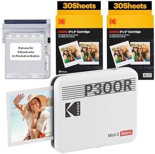 KODAK Mini 3 Retro 4Pass Tragbarer Fotodrucker (7,6 x 7,6 cm) – Paket mit 60 Blatt, weiß