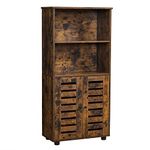 VASAGLE Floor Standing Cabinet, Storage Cabinet, Kitchen Cupboard, Bookcase with Louvered Doors, Open Compartments, Height-Adjustable Shelf, for Living Room, Kitchen, Rustic Brown BBK161T01