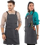 Under NY Sky Essential Gray Apron – Heavy Duty Waxed Canvas, Cross-Back with Split-Leg, Leather Reinforcement – Adjustable for Men and Women, Pro Mechanic, Welding, Woodwork, Blacksmith, Server Aprons