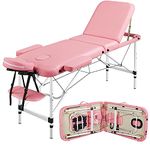 Yaheetech Foldable Massage Bed Portable Lash Table Beauty Bed Professional Salon Bed Alloy Spa Table Aluminum 60 cm Width 3 Section Pink