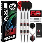 RED DRAGON Darts – Axis Red Series 24g– Steel Tip 85% Tungsten Professional Darts Set with Dart Flights, Stems & Wallet