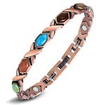 Jeracol Lymphatic Drainage Copper Magnetic Bracelets for Women,Copper Bracelet With Hexagon Stone,Adjustable Length with Sizing Tool in Gift Box(Colorful Hexagon)