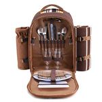 apollo walker 2 Person Picnic Backpack Picnic Bag Hamper Cooler Bag with Tableware Set & Blanket (BROWN)