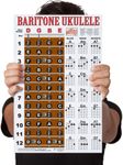 Laminated Baritone Ukulele Fretboard Notes & Easy Beginner Chord Chart 11"x17" Instructional Poster for Bari Uke by A New Song Music