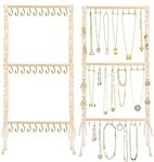 POVETIRE Hanging Jewelry Organizer Storage,Macrame Hanger Necklace Holder Jewelry Holder for Earrings,Necklaces,Rings Bracelet Earrings Display Headband Bow Organizer