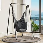 YITAHOME Hammock with Stand, Max. load 150 kg, Hammock Stand with Hanging Swing, 85x92x153 cm, Sturdy Steel Frame, Swing Chair with 2 Hooks and 2 Back Cushion for Patio, Balcony and Garden, Black