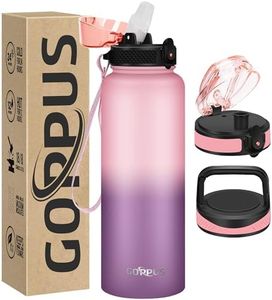 GOPPUS 40 oz Insulated Water Bottle with Straw Stainless Steel Sports Flask with 3 Lids (Straw, Spout and Handle Lid) Wide Mouth Metal Water Bottles Keep Hot and Cold for Men Women (Pink Purple)