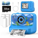 Kids Printing Camera for Age 3-12 Girls Boys 1080P Selfie HD Digital Video Cameras with 5 Print Paper & 32G Card Toddler Portable Travel Toys Camera for Christmas Birthday Gifts