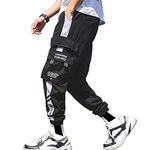 XYXIONGMAO Men's Streetwear Joggers Casual Sports Pants Baggy Casual Techwear Hip Hop Sweatpants Black Cargo Pants for Men, Black, Small