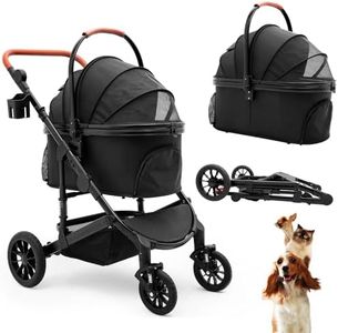 Bicystar Pet Stroller for Medium Dogs, Smooth-Ride Dog Stroller with Detachable Carrier, Rubber Wheels, Car Seat Combo 3-in-1, Up to 50 lbs, for Senior Dogs & Cats, Black