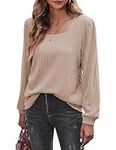 Zeagoo Long Sleeve Shirts for Women Fall Cute Square Neck Blouse Casual 2023 Fashion Clothes Khaki