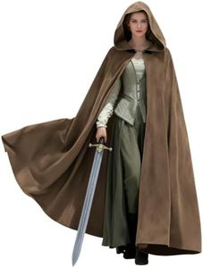 UQJE Medieval Cloak with Hood, Renaissance Halloween Hooded Cape, Brown
