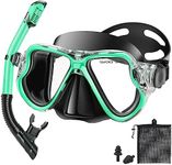 PIYAZI Snorkeling Gear for Adults Kids, Dry Snorkeling Set, Panoramic Anti-Leak and Anti-Fog Tempered Glass Lens, Adjustable Strap Snorkel Set with Mesh Bag Ear Plug for Snorkeling Scuba Diving Travel