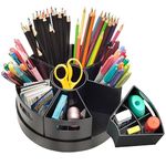 Lazy Susan Desk Organizer and Storage Black Pen Marker Art Supply Caddy Holder School Supply Rotating Kids Desk Organizer Pencil Storage, Stationary for School & Office