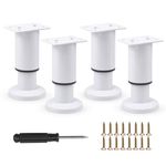 Furniture Adjustable Legs, Metal Bed Support Leg Central Slat Frame Couch Replacement Support Leg Part Heavy Duty Furniture Foot with Screwdriver for Cabinet/Dresser/Table/Sofa 8-12cm (White 4 Pcs)