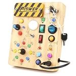 Joyreal Wooden Busy Board 2 Year Old, Montessori Sensory Toys for Toddlers, Fidget Board with 19 LED Lights, Educational Toys Travel Toys Activity Board for Boys Girls 2 3 4 Year Olds