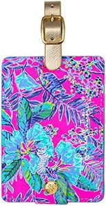 Lilly Pulitzer Leatherette Luggage Tag with Secure Strap, Colorful Suitcase Identifier for Travel, Lil Earned Stripes,One_Size