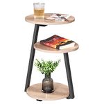 BEWISHOME Round End Table Side Table with Metal Frame, Accent Table Nightstand Bedside Table with 3-Tier Shelves, Small Table for Living Room Bedroom Couch Table Small Coffee Table Greige KTZ41G