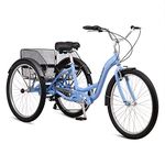 Schwinn Meridian Adult Tricycle, 26 Inch Bike for Women and Men, 7-Speed Adult Trike, Low Step-Through Frame, Springer Cruiser Seat, Upright Riding Position, Bike with Basket, Tricycle for Adults