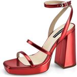 MIRAAZZURRA Platform Strappy Heel Sandals Square Open Toe Two Strap Chunky High Heeled Sandals with Buckle Ankle Strap for Women Party Wedding Dress, Red, 8.5