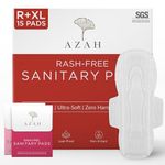 AZAH Rash Free Sanitary Pads for women | Organic Cotton Pads | 10 Regular + 5 XL : Box of 15 Pads | MADE SAFE Certified | With Disposable Bags